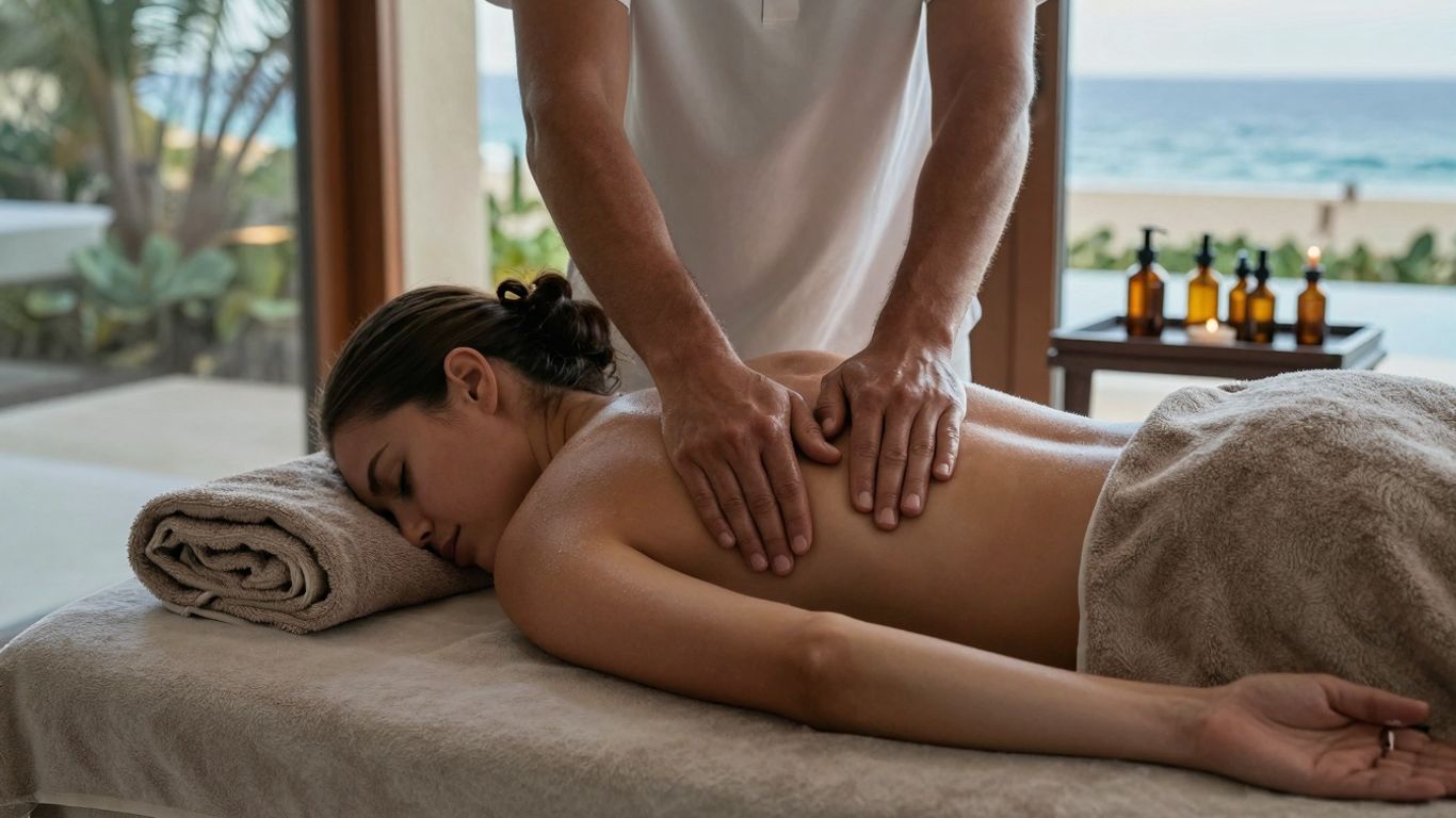 Relaxing in-villa massage with ocean view in Cabo.
