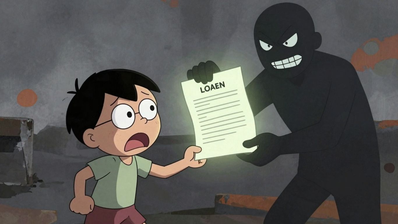 Scammer offering a fake loan document to a wary person.