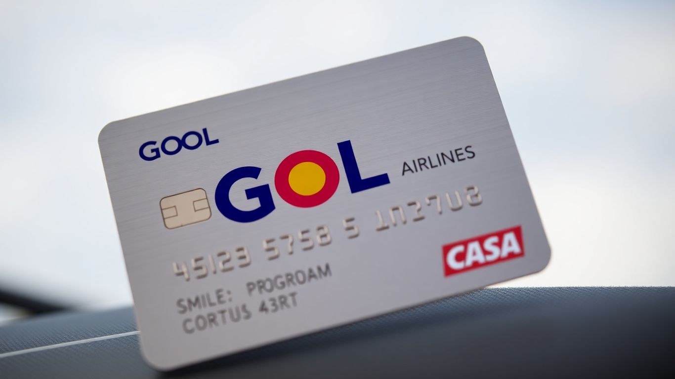 Cartão de crédito GOL Smiles com logo da GOL e Smiles.
