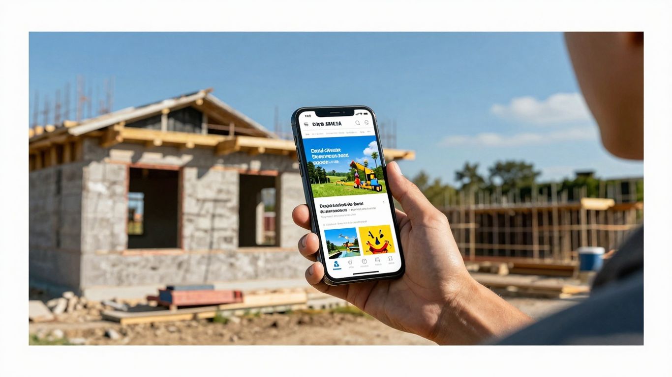 Contractor using digital marketing on a smartphone.