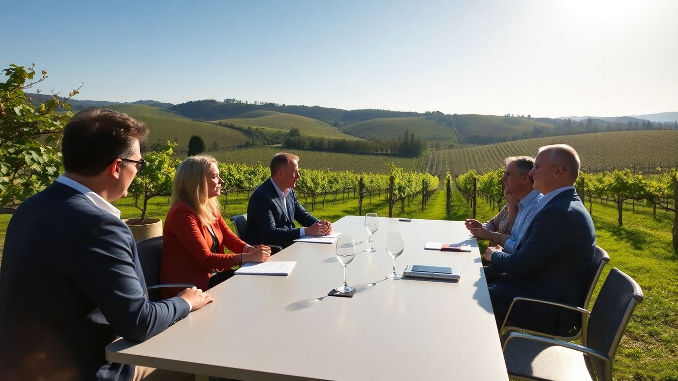 French vineyard retreat with outdoor meeting and scenic views.