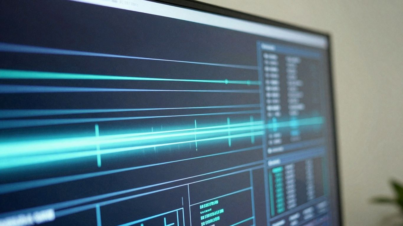 Television screen displaying abstract digital interface