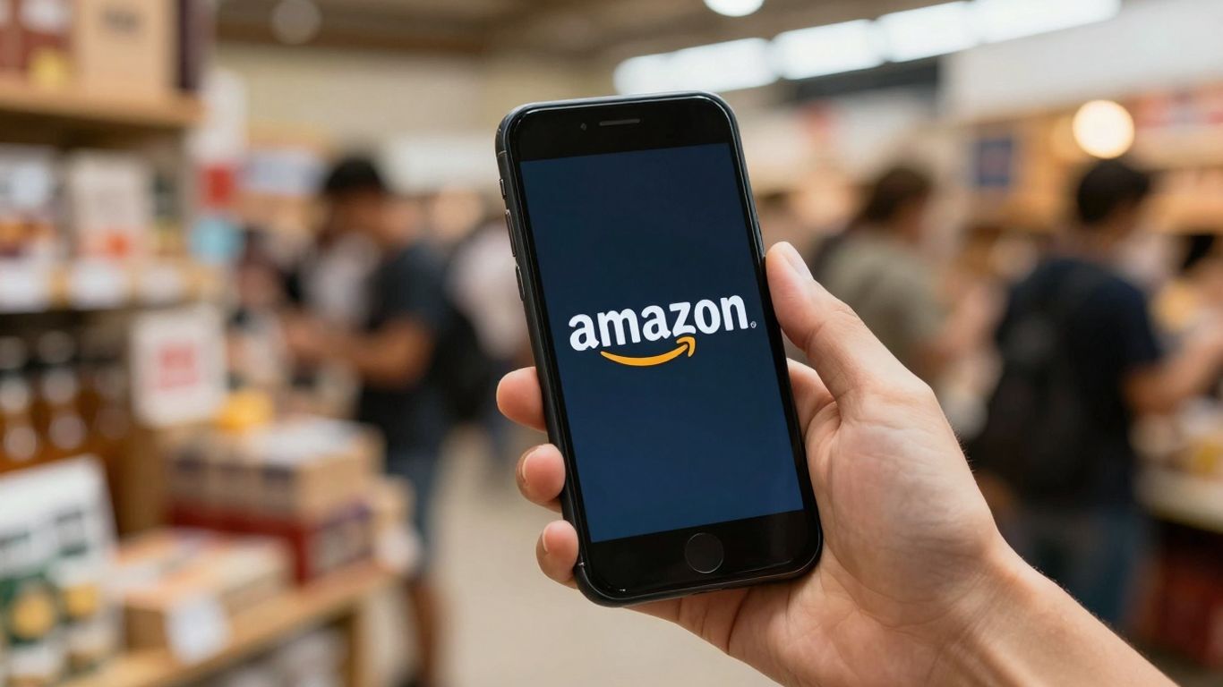 Amazon logo on a smartphone screen.