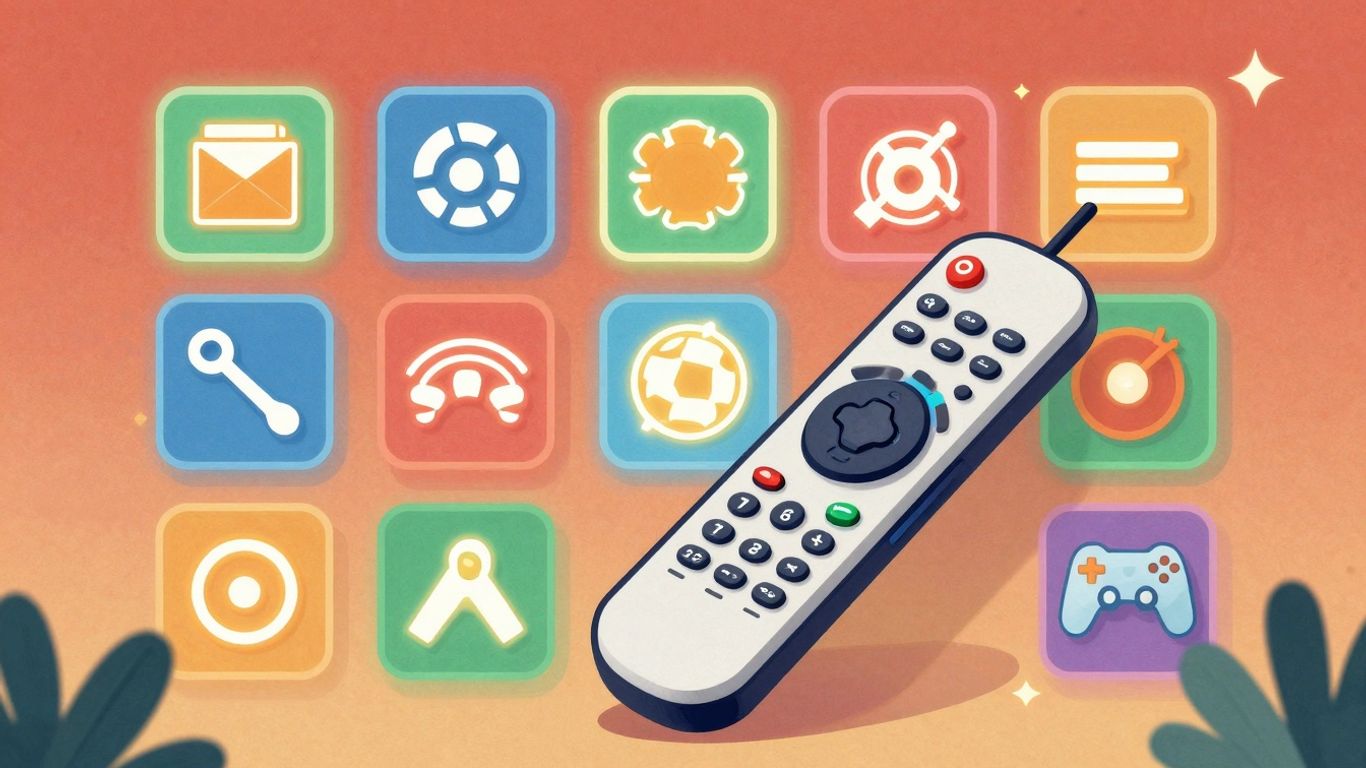 DIRECTV entertainment package icons and remote control.