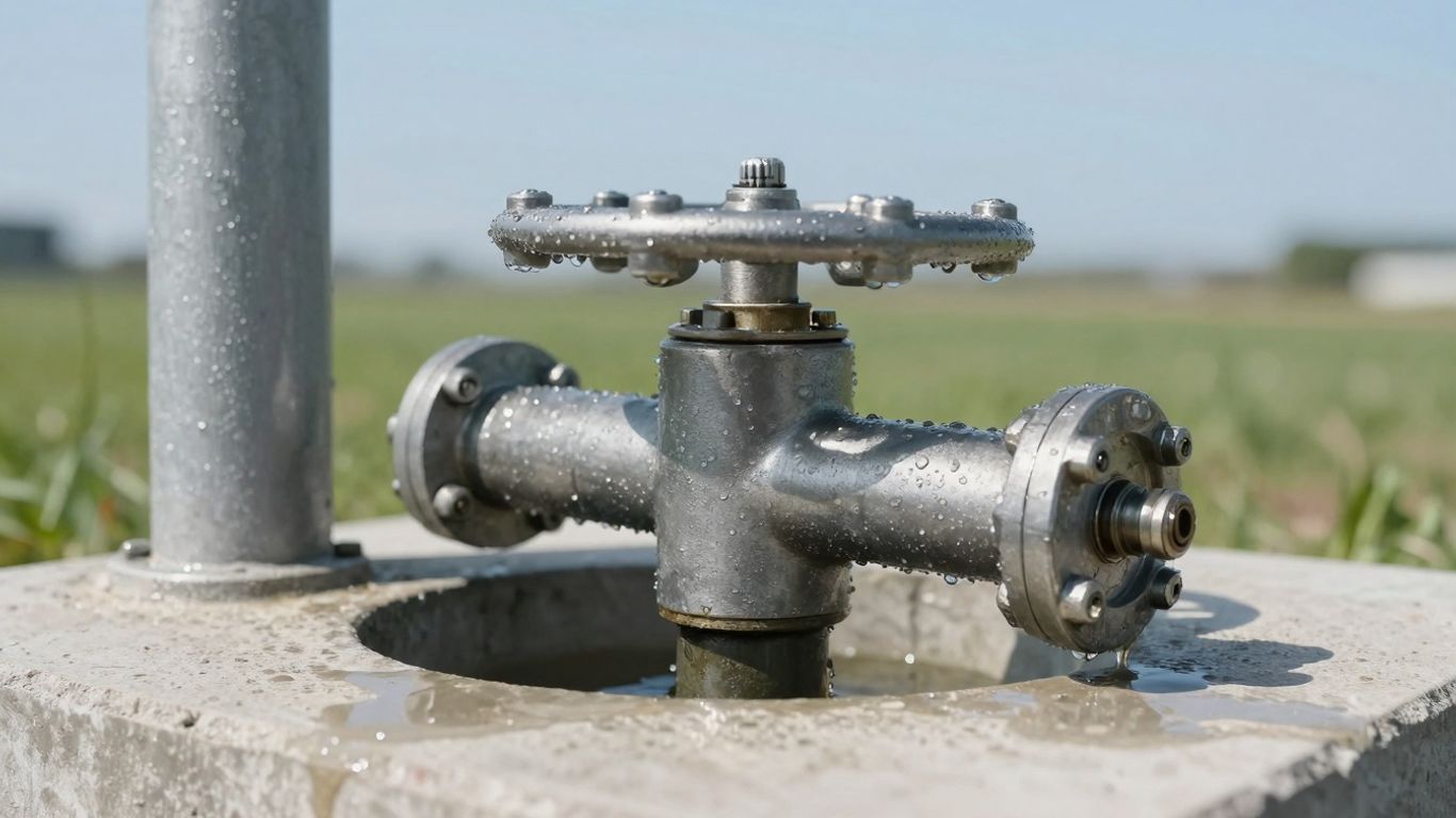 Wellhead with intact seal, clean water source.