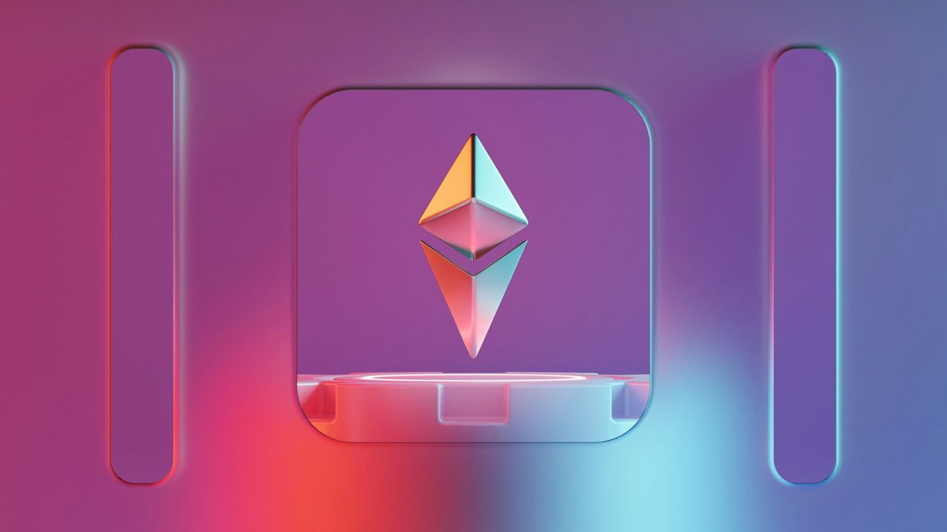 Colorful abstract background featuring an Ethereum logo centerpiece.