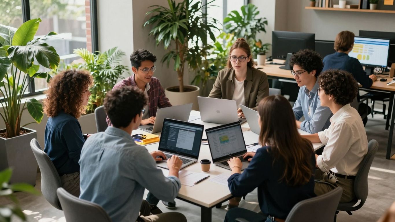 Encuentra tu Empresa de Marketing Digital Venezuela Ideal para el Éxito en 2026 Equipo colaborando en oficina moderna de marketing digital.
