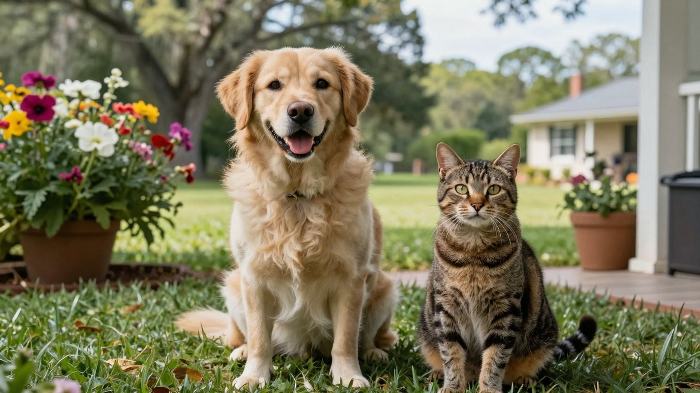 Dog and cat on a porch in South Carolina.