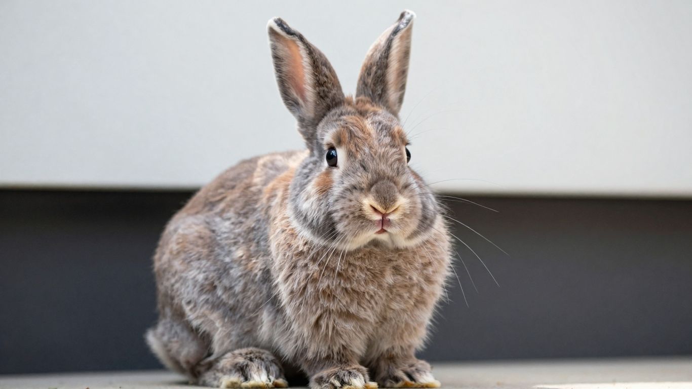 Fluffy Rex rabbit with velvety fur and large ears.