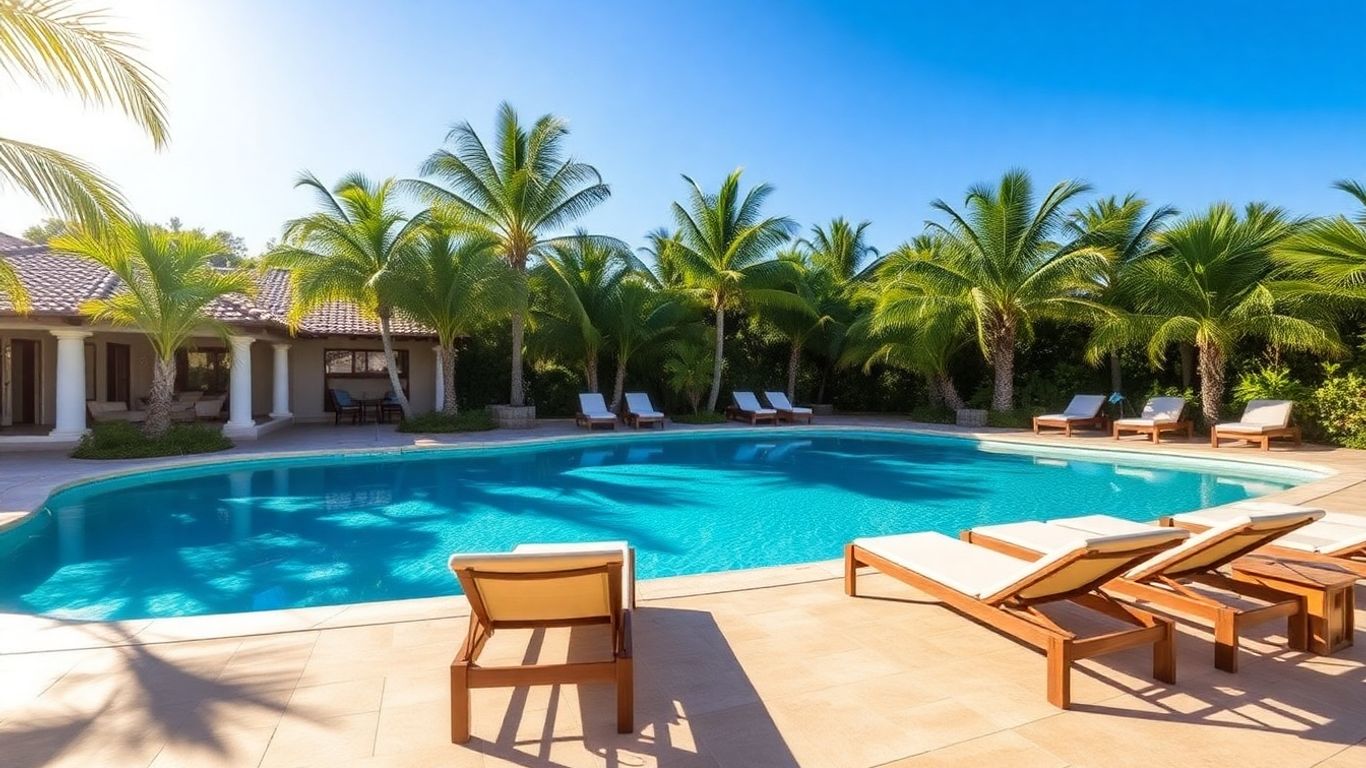 Villa with pool and palm trees