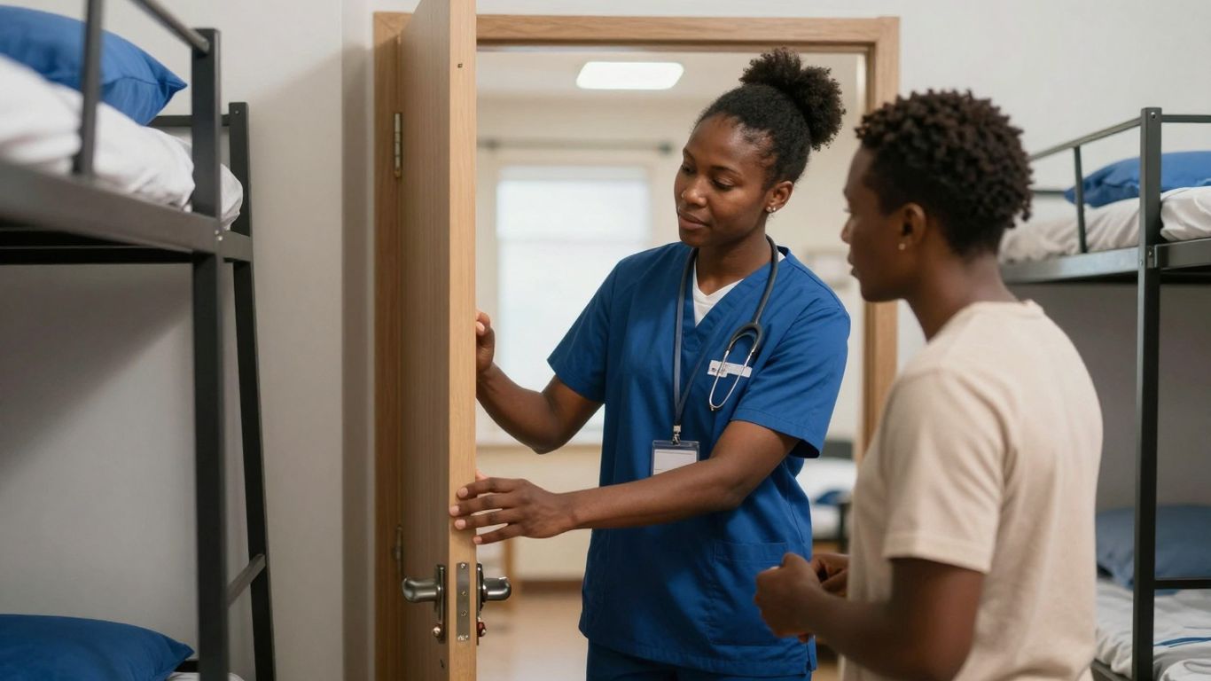Concierge offering support to a hostel resident.
