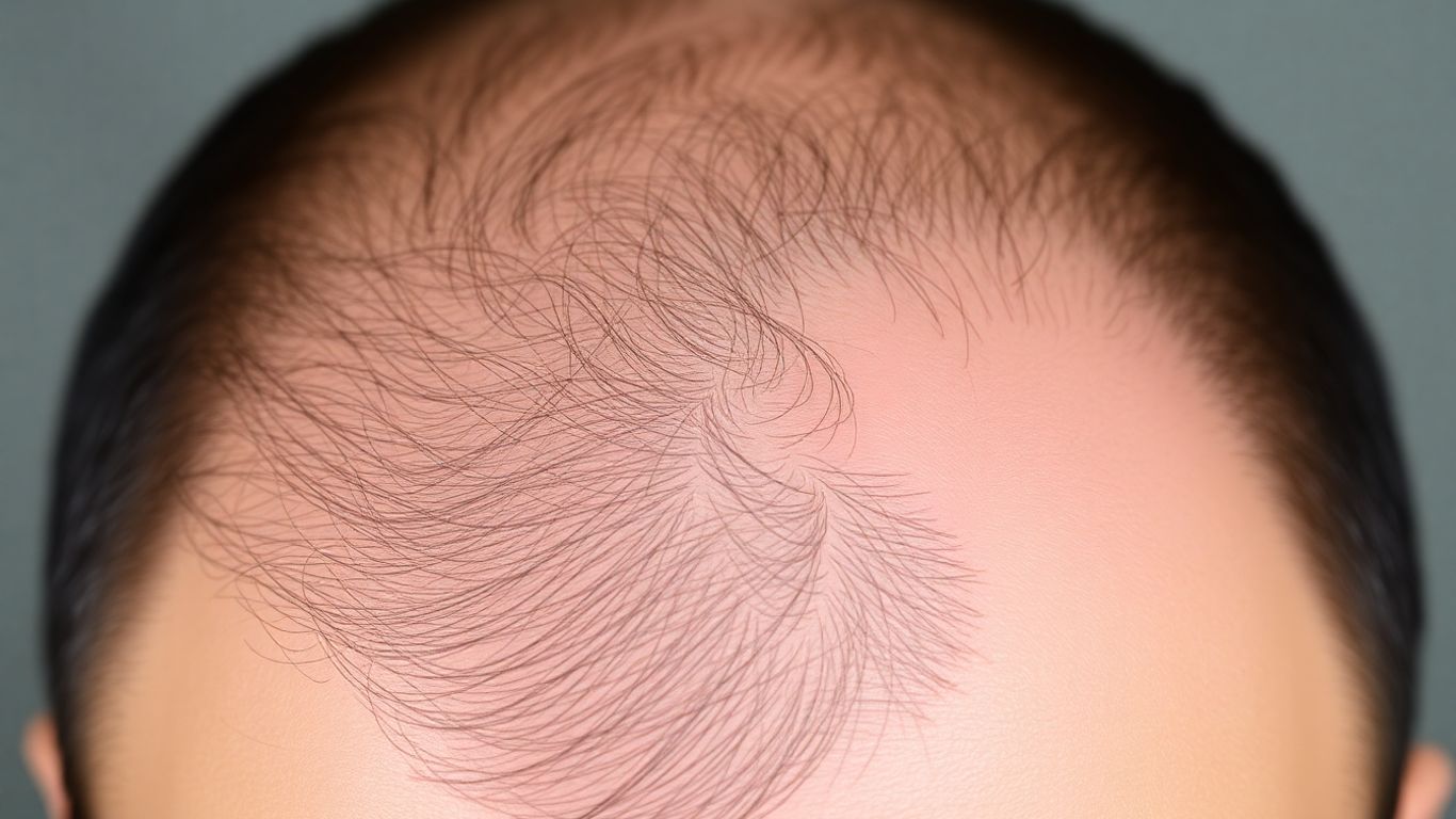 Bald spot and hair part comparison on scalp.