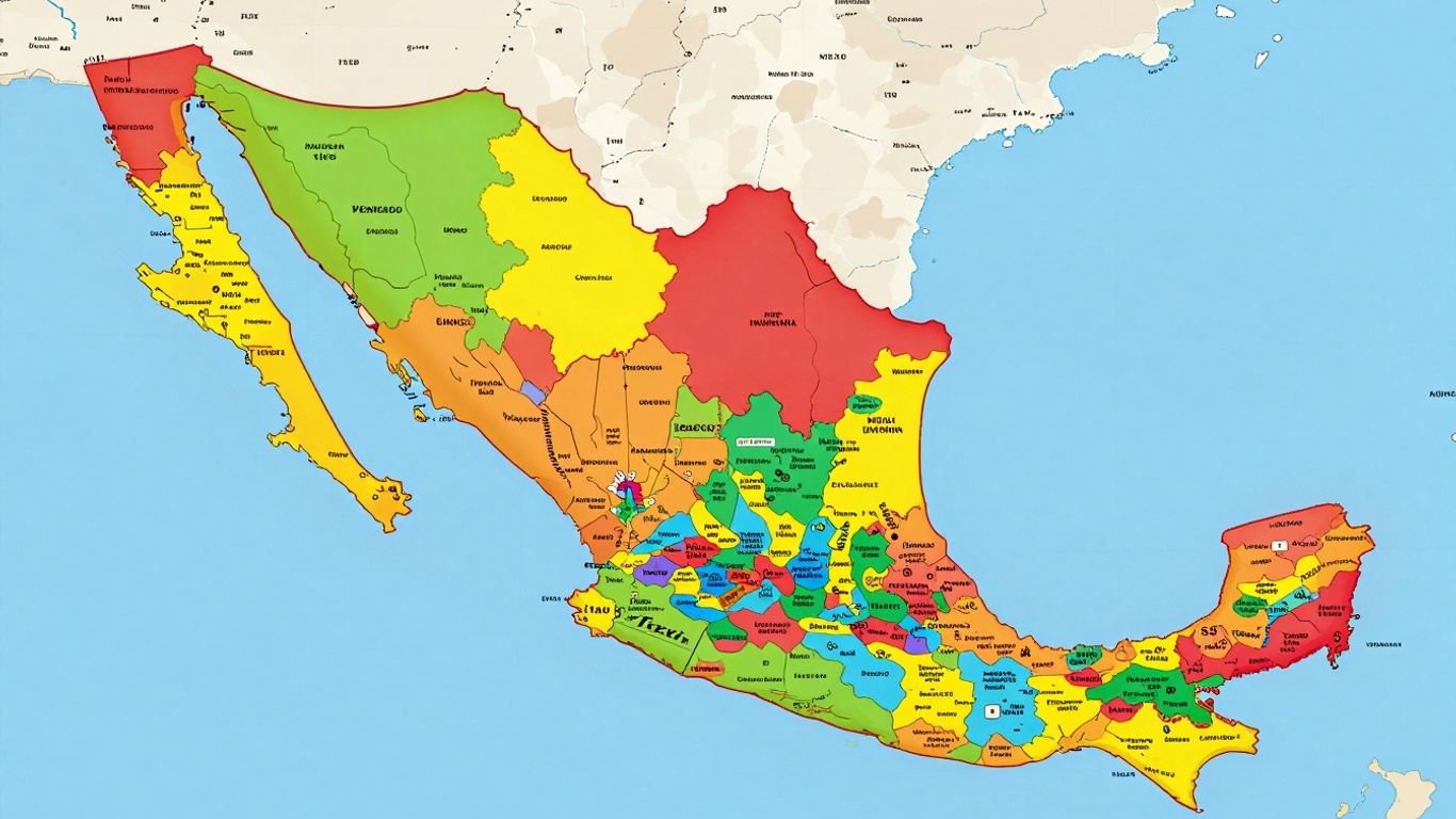 Mapa político de México con estados y capitales.