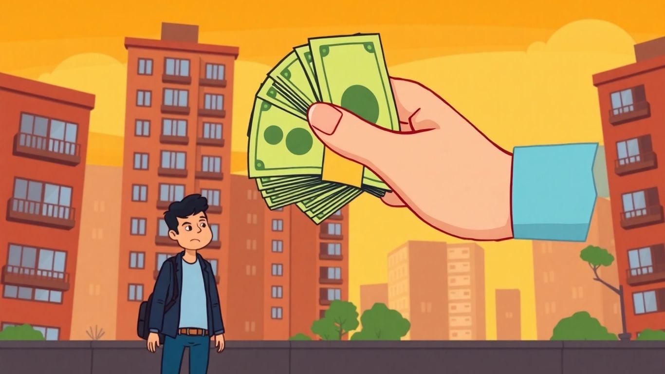 Cartoon hand offering money for rent