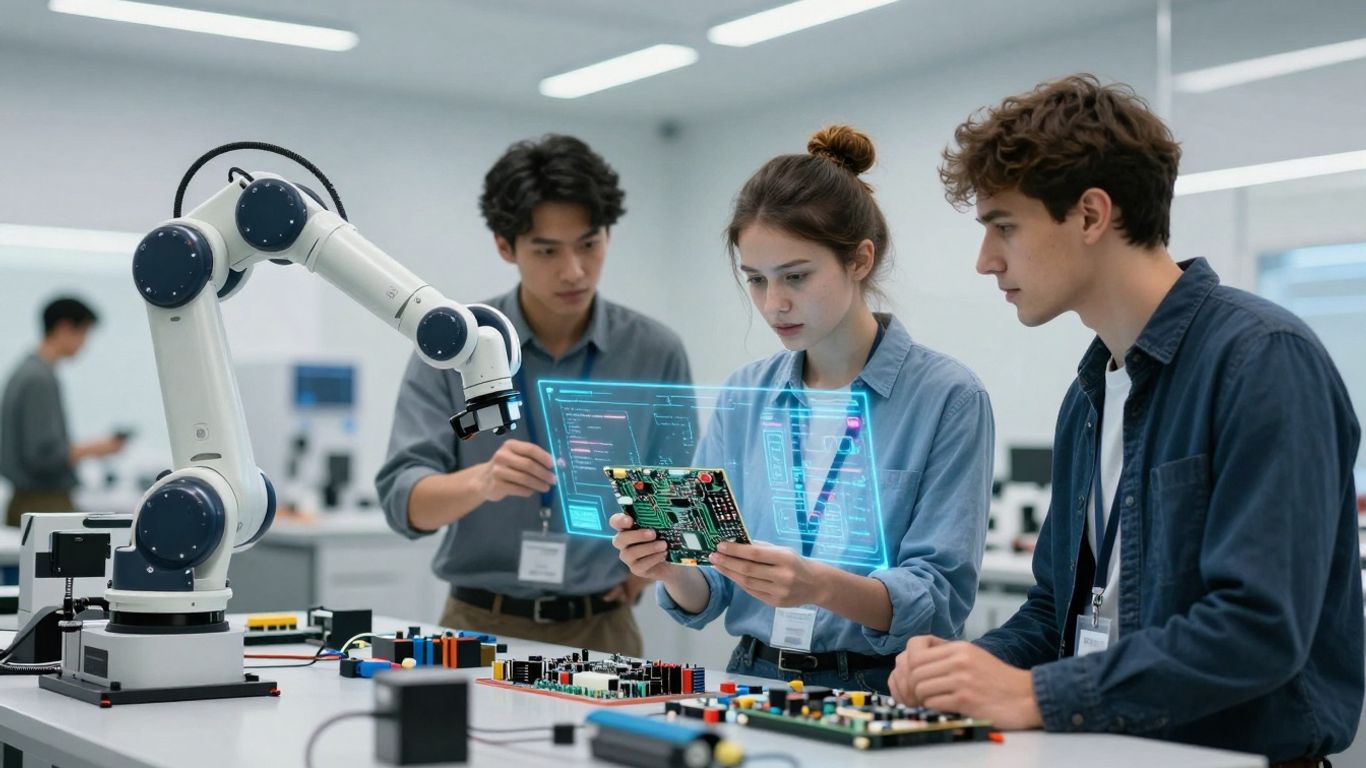Toekomstige technici werken met geavanceerde technologie.