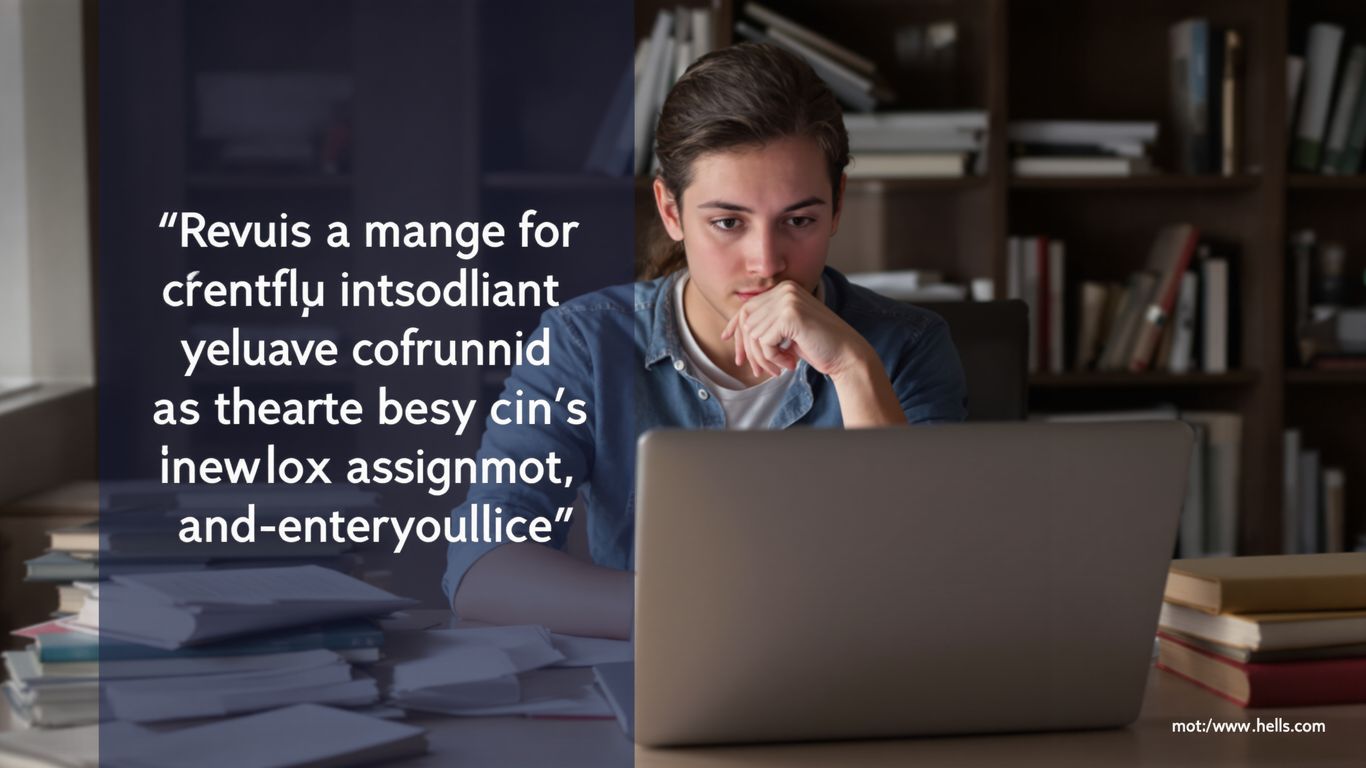 Student working on laptop with books.