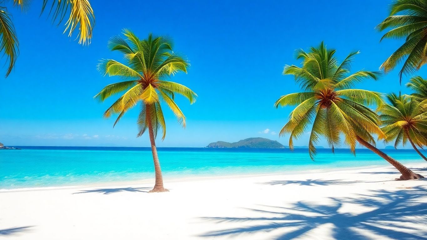 Piękna plaża z palmami i turkusową wodą.