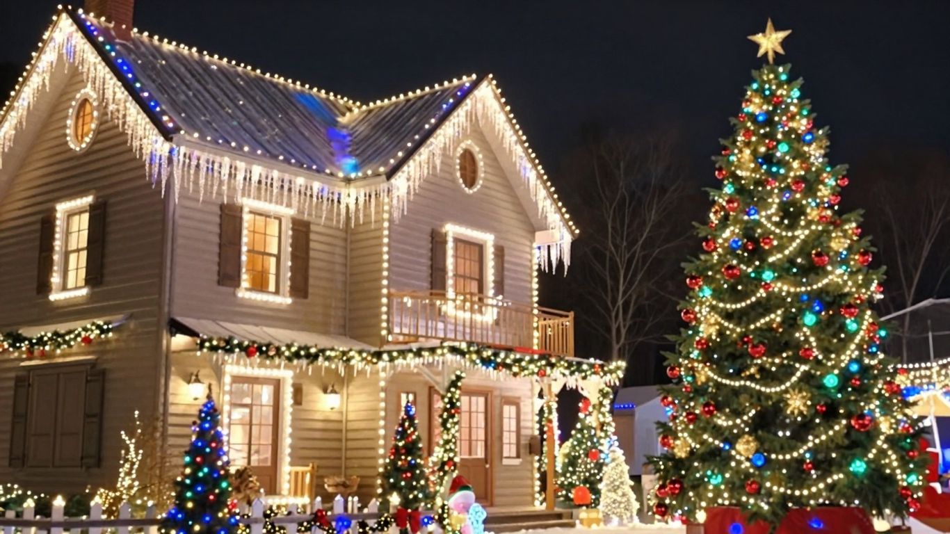 House decorated with bright Christmas lights in St. Peters.