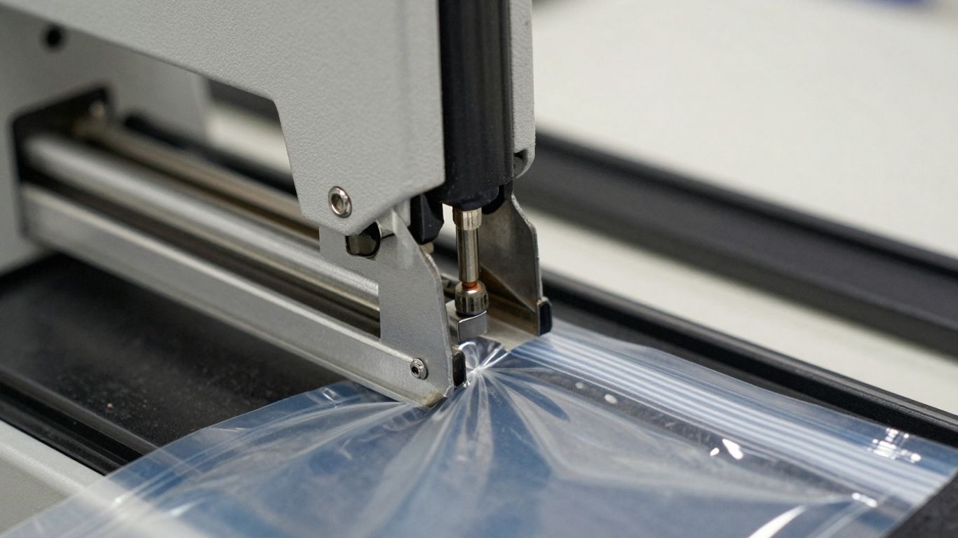 เครื่องซีลกำลังทำงาน ซีลถุงพลาสติกให้แน่น