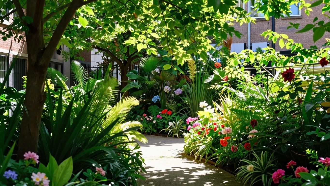 Verborgen tuin met bloemen en groen in Rotterdam Zuid.