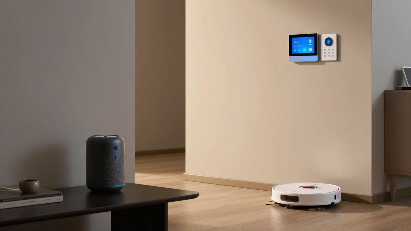 Casă inteligentă cu dispozitive conectate, iluminare ambientală.