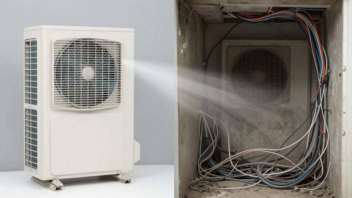 Aire acondicionado monobloc con problemas ocultos y desperdicio de energía.