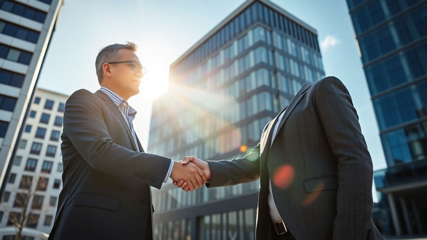 Investitori străini și antreprenori români încheind o afacere.