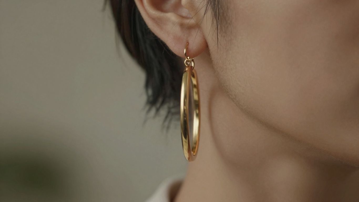 Golden hoop earrings close-up