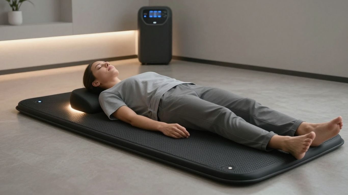 Person relaxing on Bon Charge PEMF mat