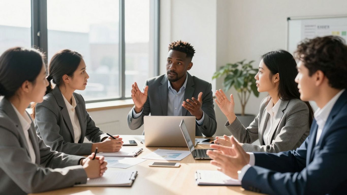 Geschäftsleute diskutieren über Finanzierung und Wachstum