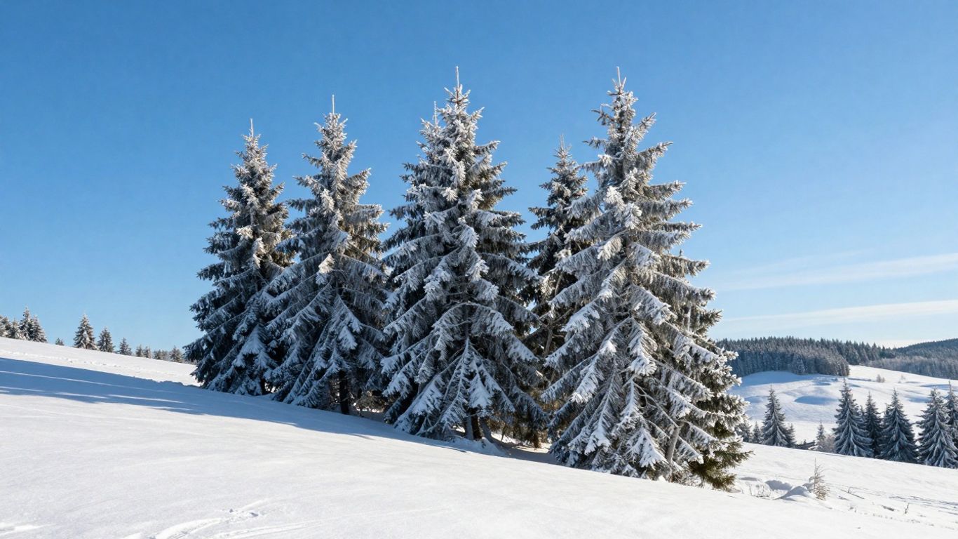 Schneebedeckte Bäume und Hügel im Sauerland