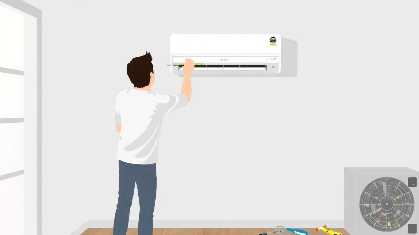 Person plant Installation einer Klimaanlage in Wohnung.