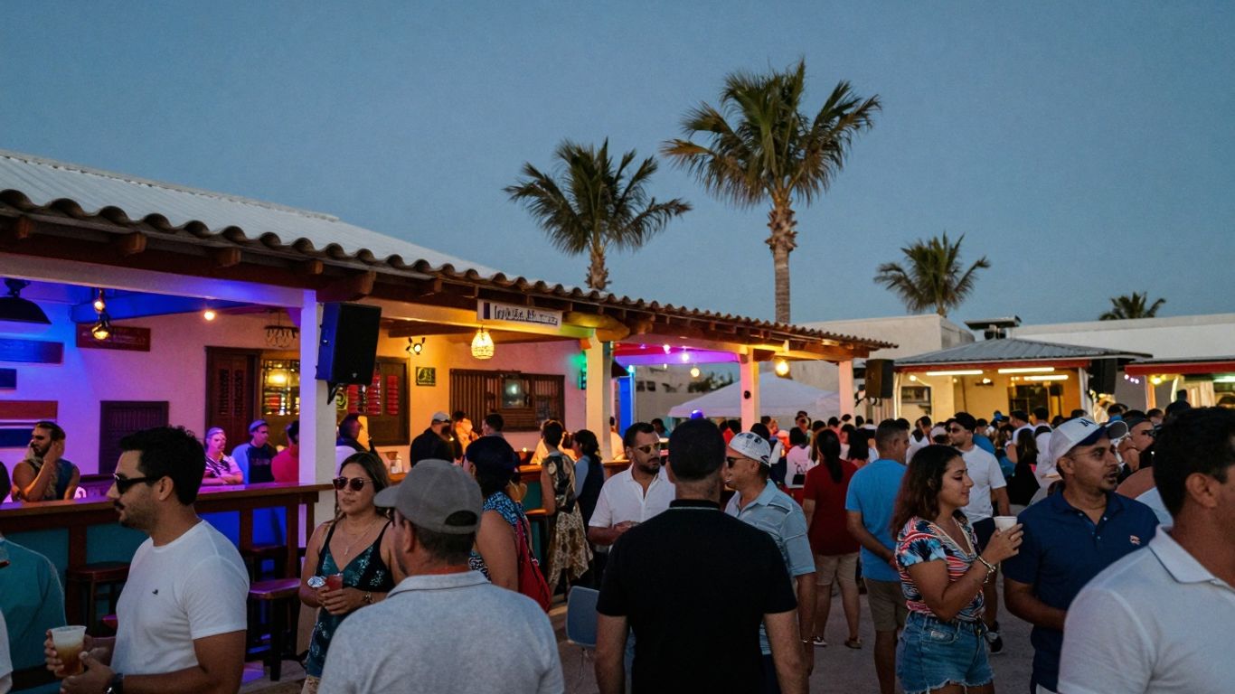 Cabo Wabo Cantina at night with festive lights.
