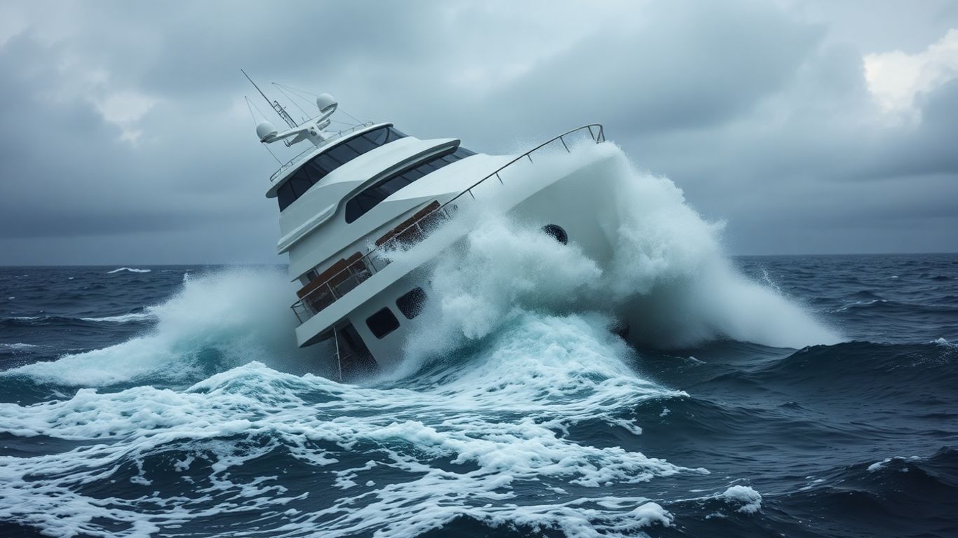 Capsized yacht in stormy seas