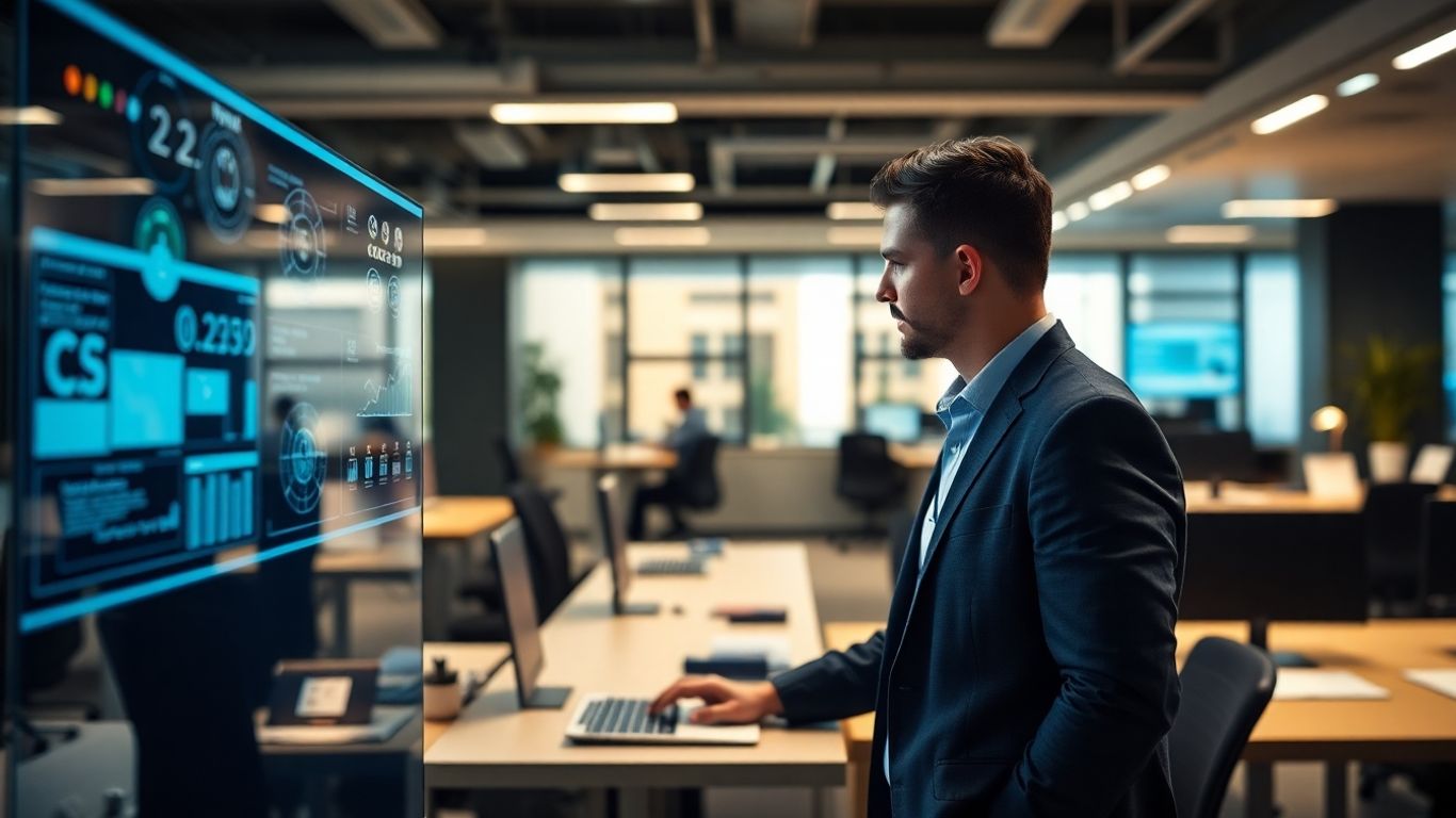 Person using a business software interface on a screen.