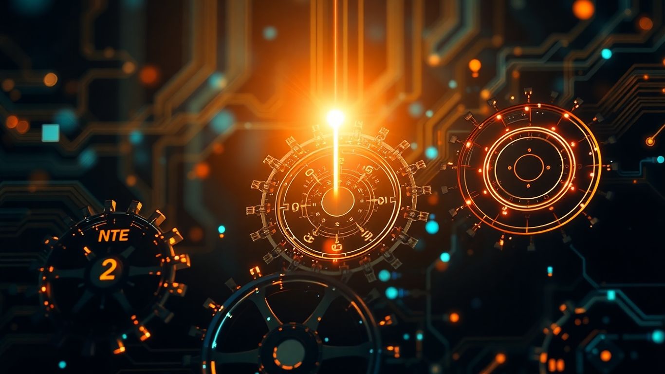 Gears and circuits symbolizing business technology innovation.