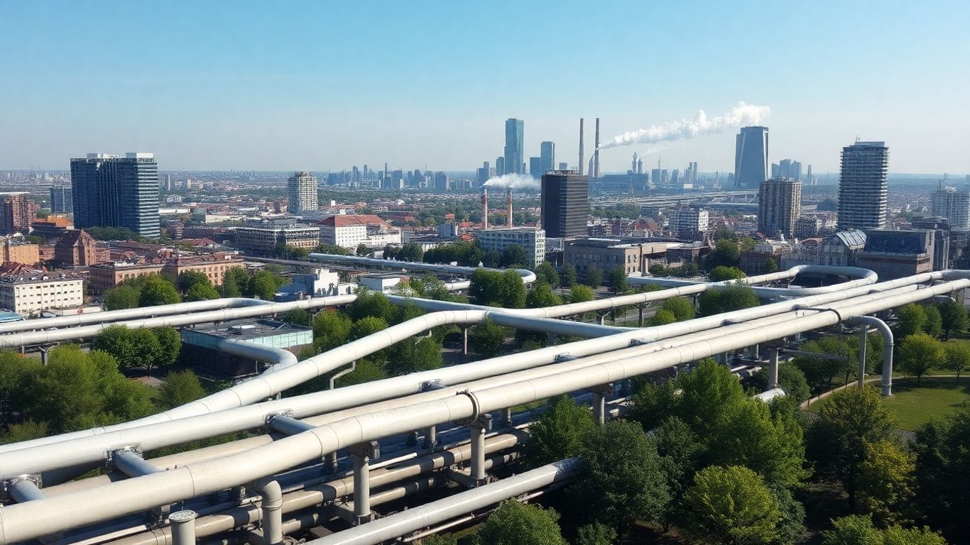 Fernwärmeleitungen in einer Stadtlandschaft