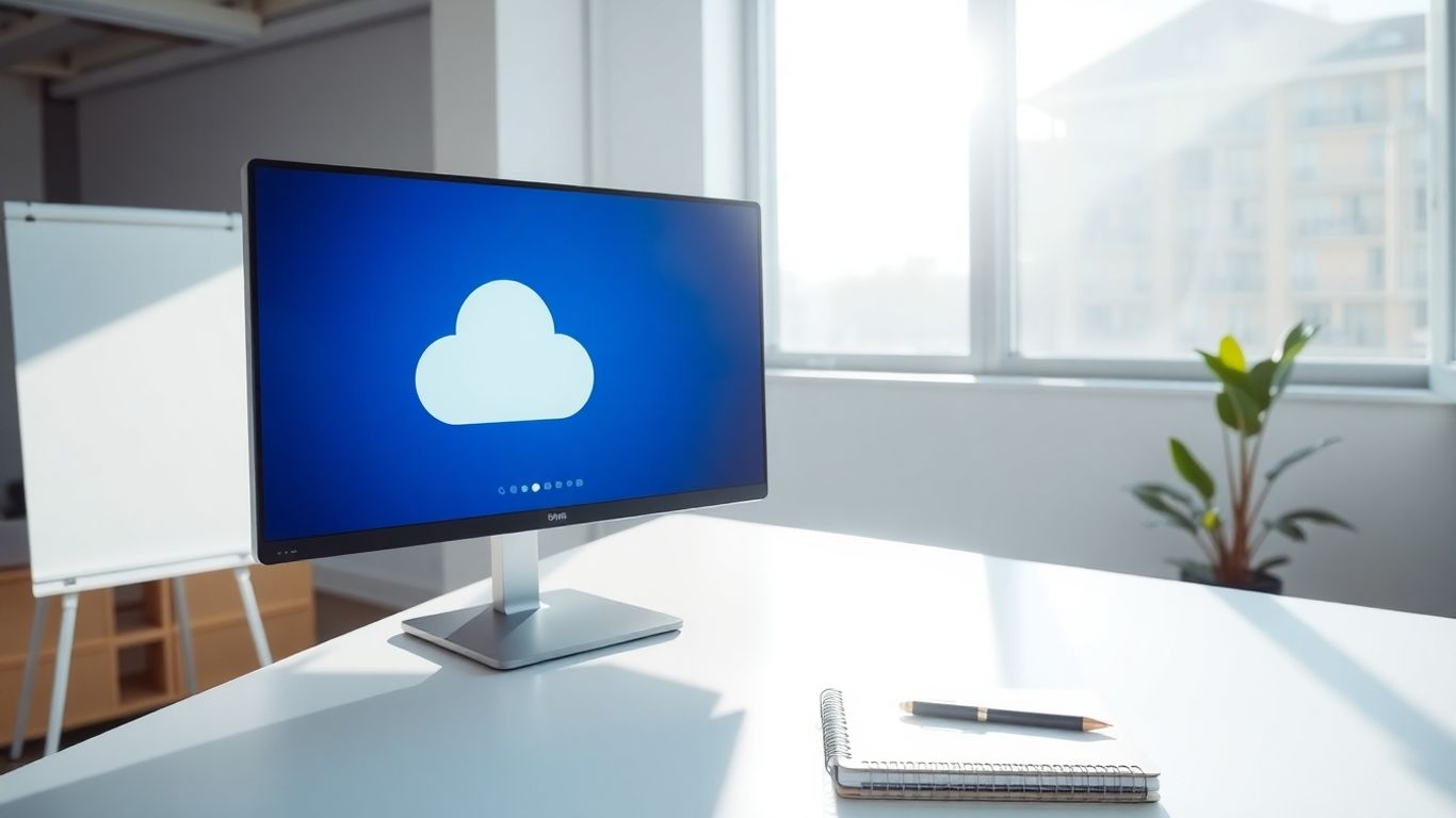 Zoho cloud storage icons on a monitor.