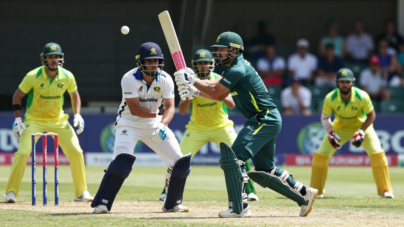 Cricket players in action during a match.