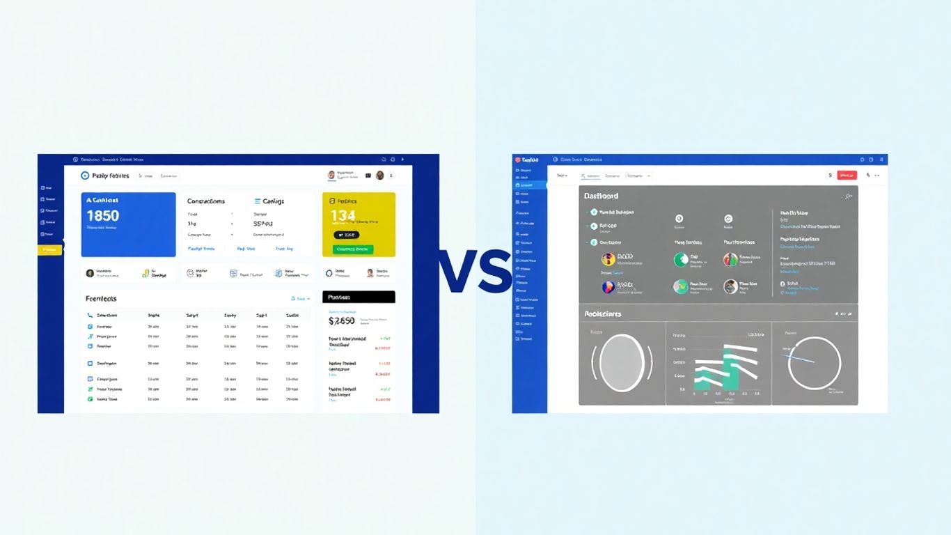 Comparison of two business software interfaces side-by-side.