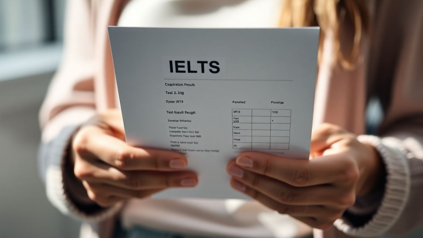 IELTS test results document in hands