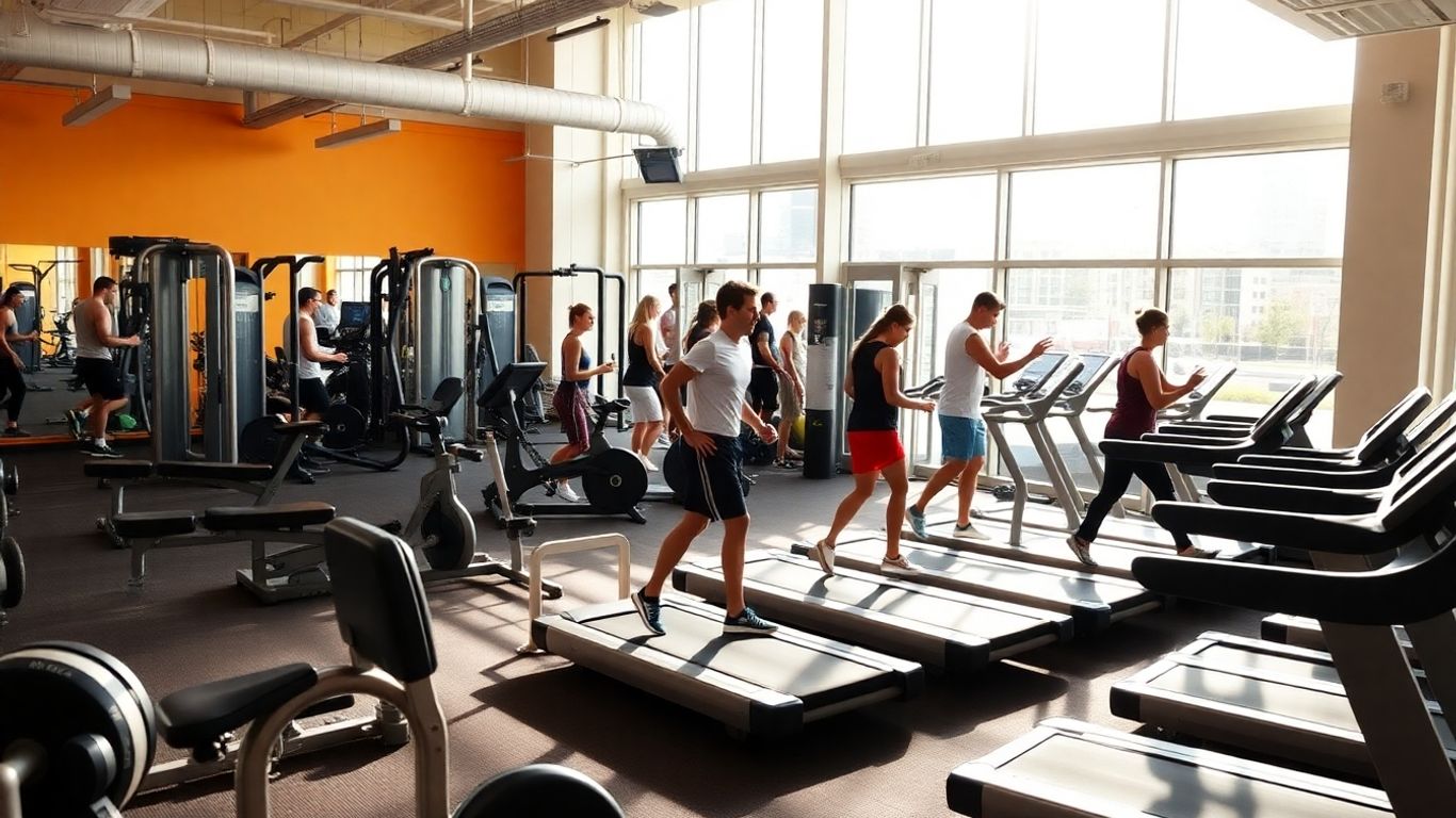 Modern Melbourne gym with diverse fitness equipment and active people.