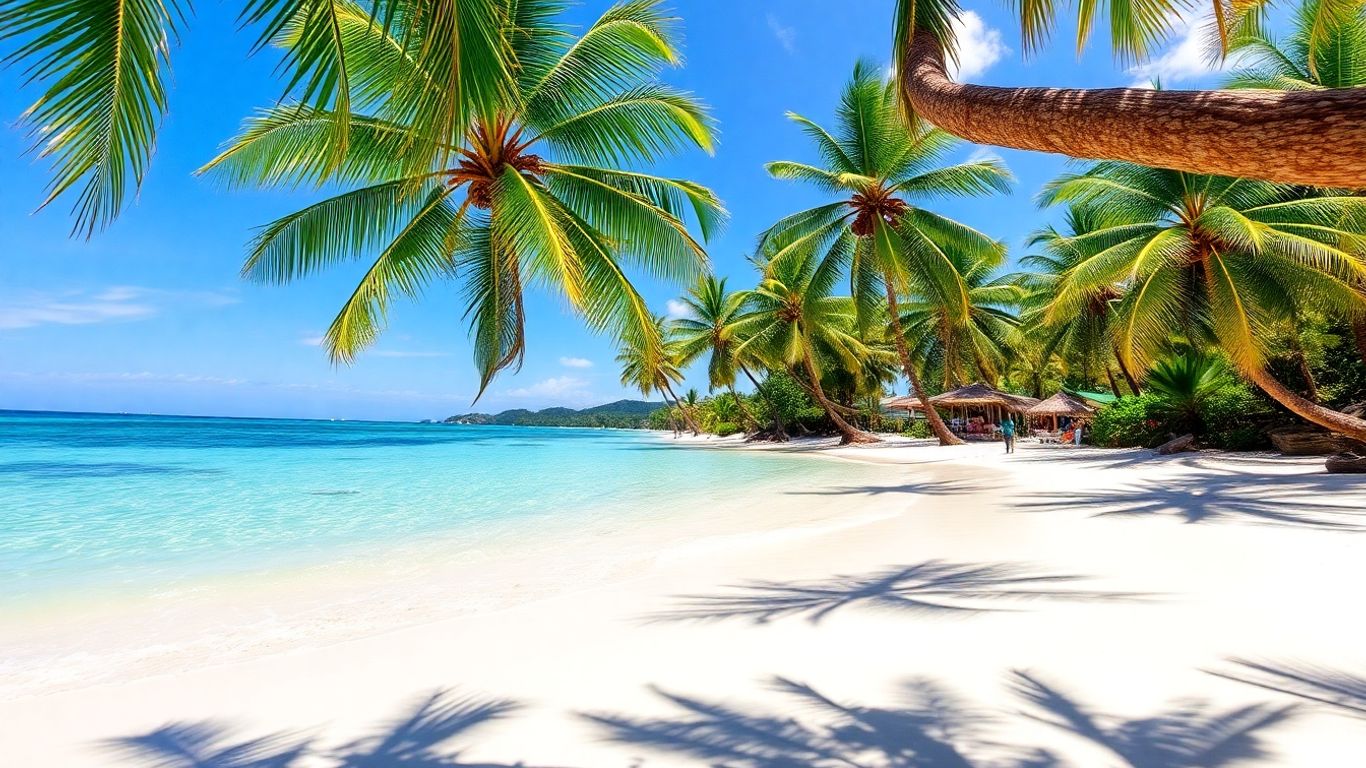 Beautiful Thai beach with palm trees and clear water.