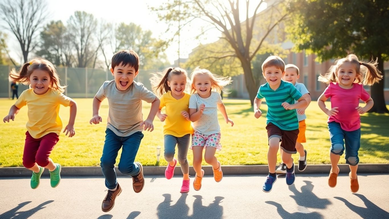 Kinder spielen und lernen bei Bewegungsspielen im Freien.