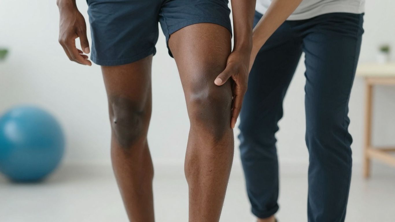 Patient walking with physical therapist after knee replacement surgery.
