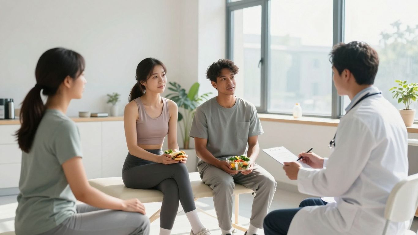 Weight management clinic with doctors and patients