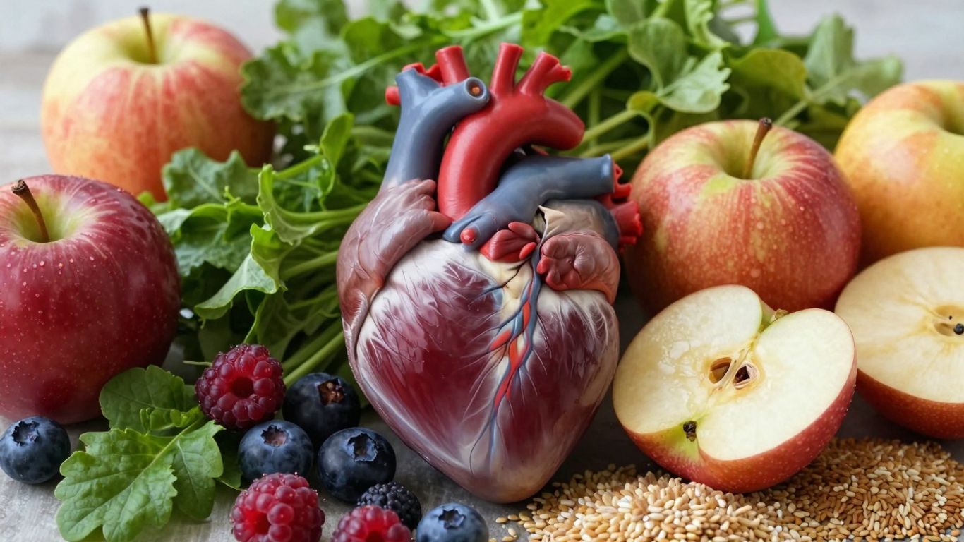 Inimă sănătoasă cu fructe și legume proaspete.