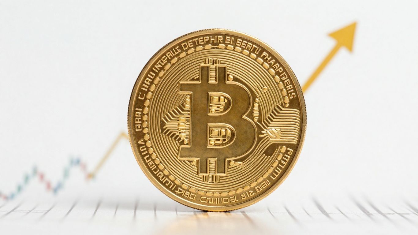 Bitcoin coin rising with financial background