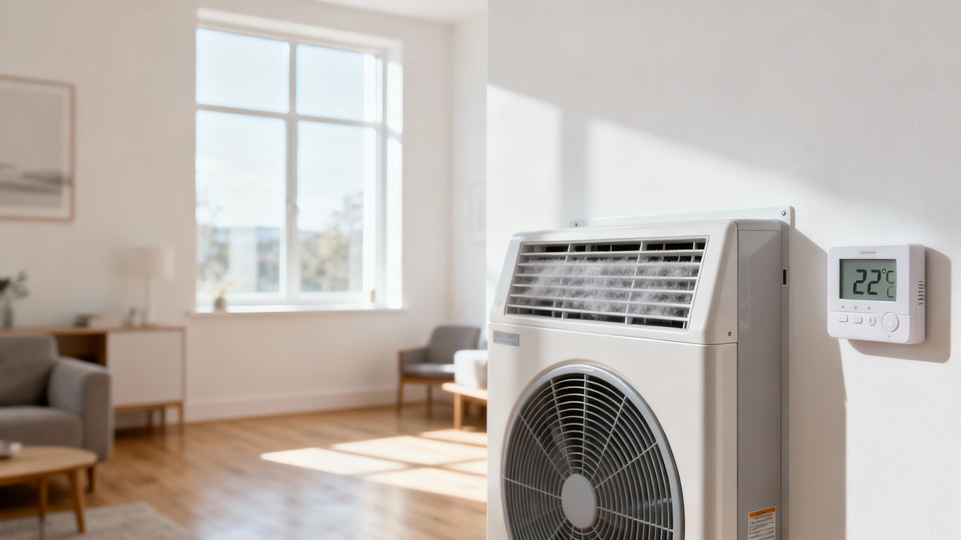 Home interior with clean HVAC unit and comfortable temperature.