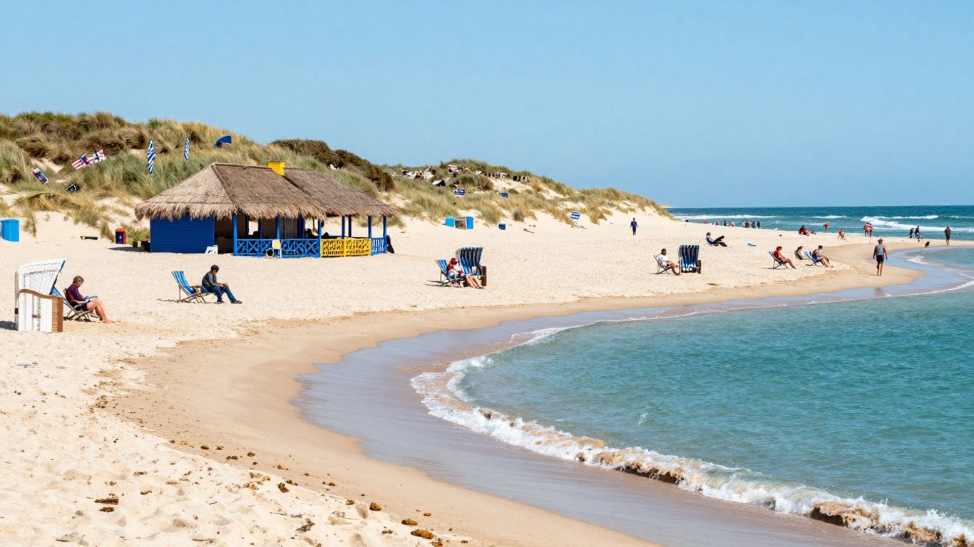 Paal 10 beach in Ouddorp with pavilion and ocean.